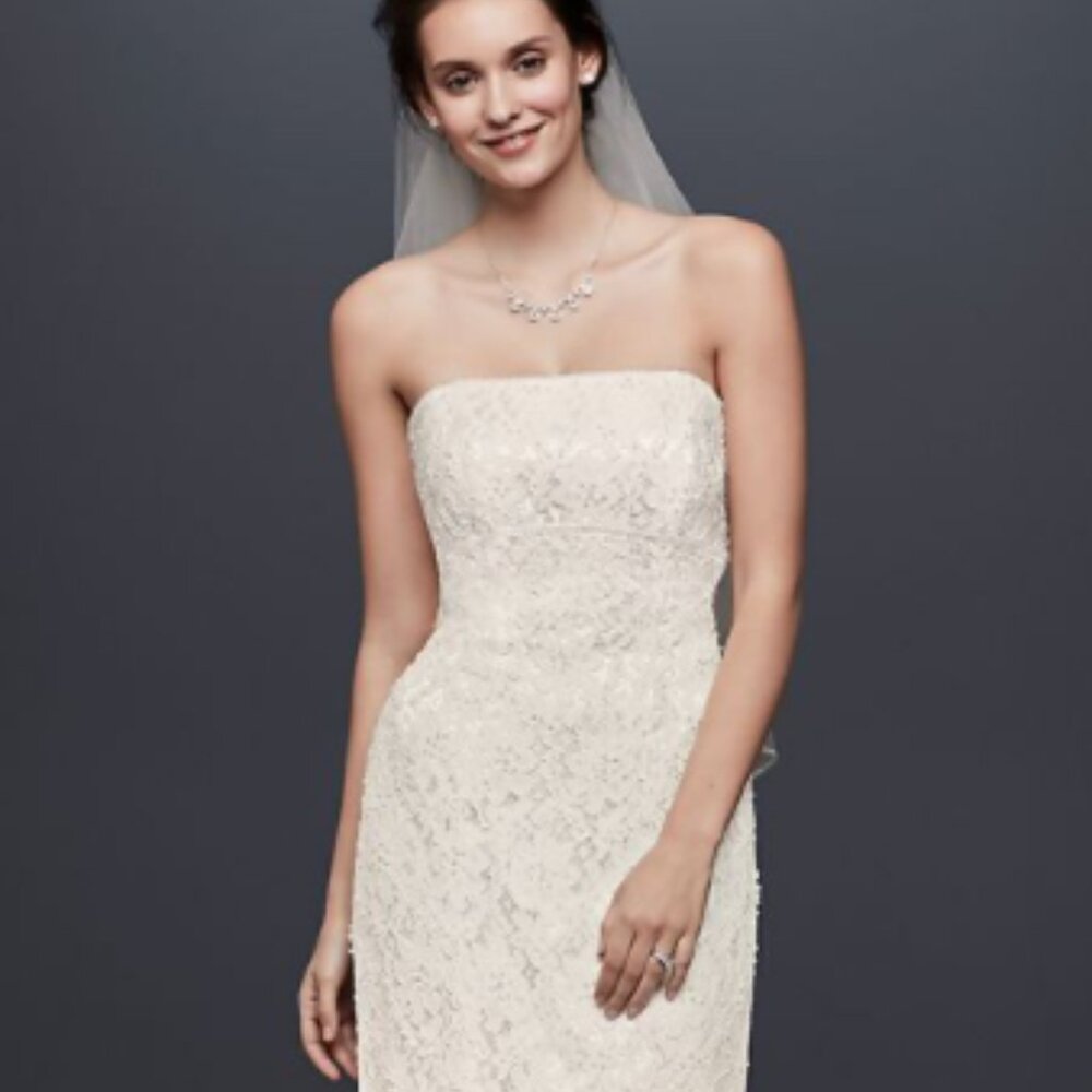 NWT Elegant white Galina gown, beading, lace Size 6,  Davids Bridal S8551